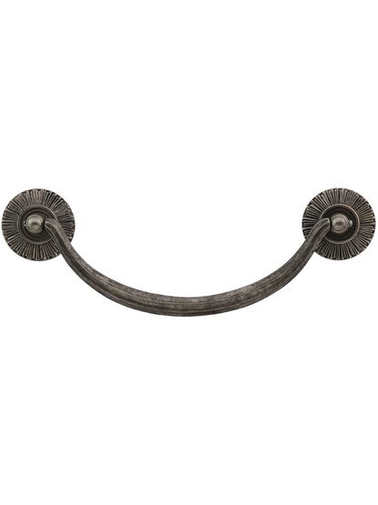 Smooth Bail Pull with Sunburst Rosettes - 5 1/2 inch Center-to-Center in Silver Antique.